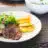 Beef steak with grilled pineapple and salad